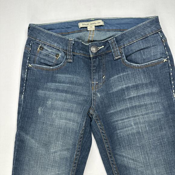 Forever 21 Jeans Womens Size 24 Skinny Distressed Stretch Denim Low Rise - Picture 2 of 11